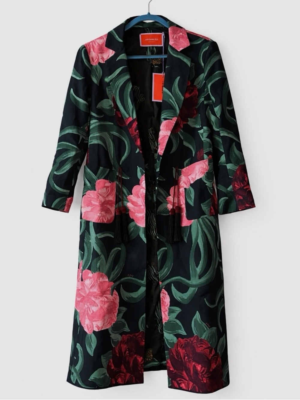 La DoubleJ Peony Black in Sablé Satin Duster Coat
